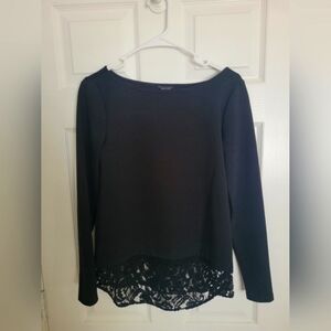Ann Taylor Black Long Sleeve Blouse with Lace SIZE XS